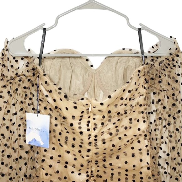 NWT MAJORELLE Secrets Tulle Ruched Polka Dot Dress in Dark Nude - Picture 7 of 10